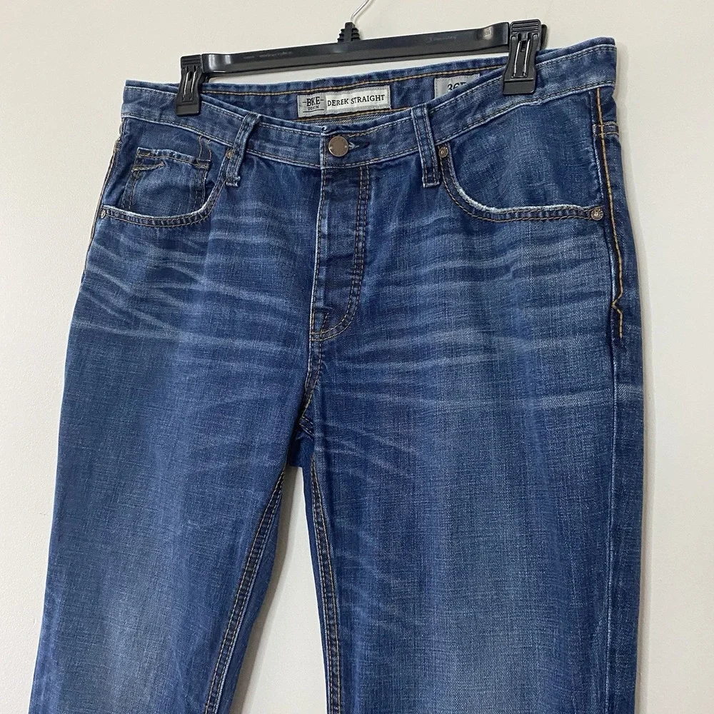 BKE Derek Straight Leg Jeans‎ Men's 36R 36x32 Dark Blue Wash Denim Button Fly